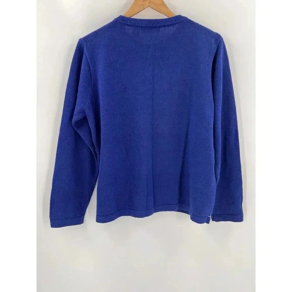 B. P. Design Christmas Holiday Sweater Blue Snowmen Feathers Full Zip Size LARGE - Picture 2 of 14